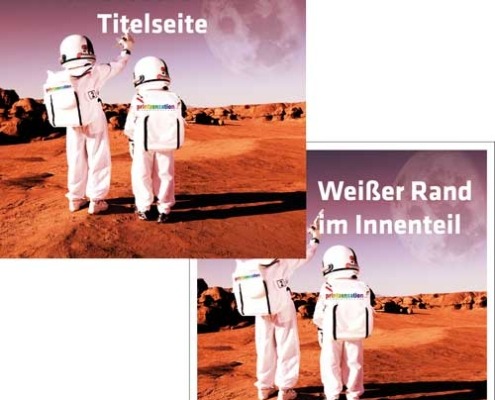FAQ - Bild zeigt Druck mit weißem Rand und mit Beschnitt
