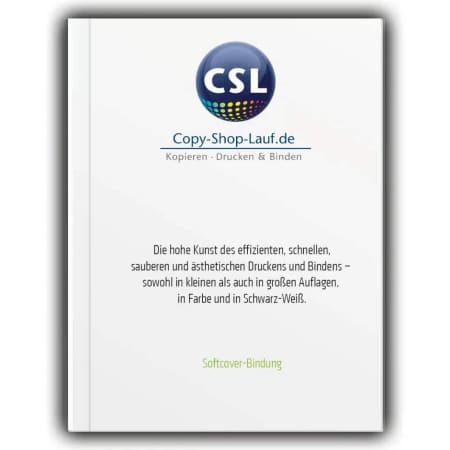 Softcoverbindung vom Copy-Shop Lauf Druck in Farbe im Format DIN A4