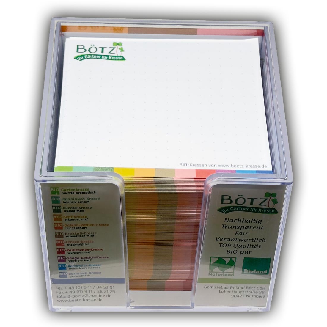 Acrylglas-Box mit Logo und Text